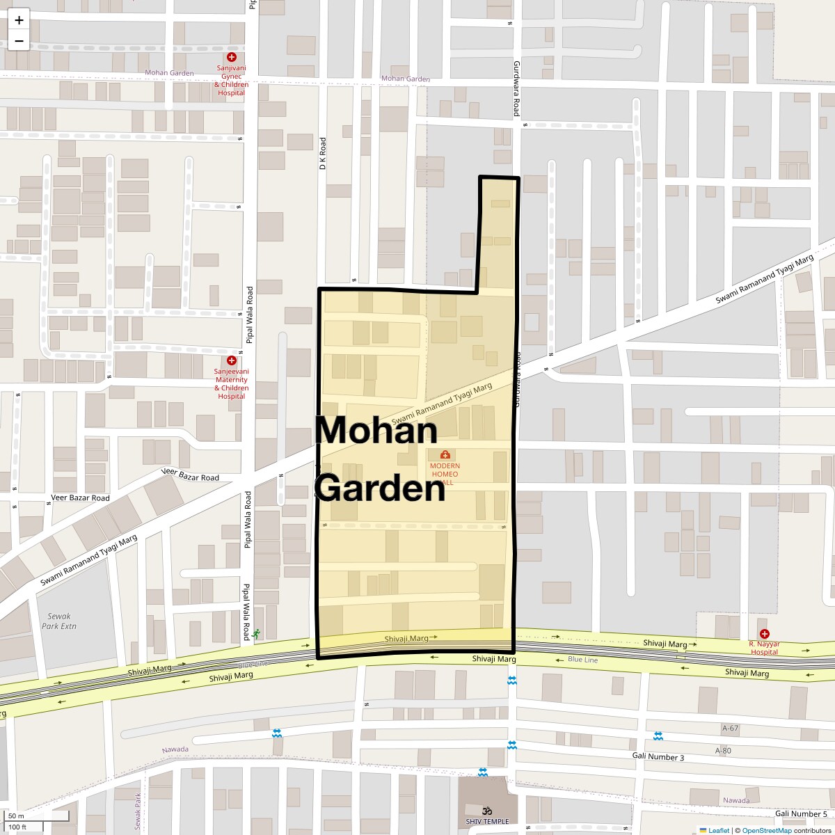 Location Map of Mohan Garden, Delhi