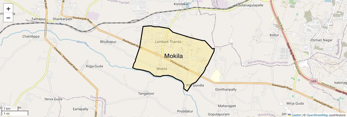 Location Map of Mokila, Hyderabad