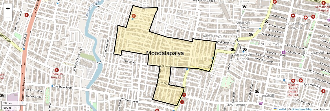 Location Map of Moodalapalya, Bangalore
