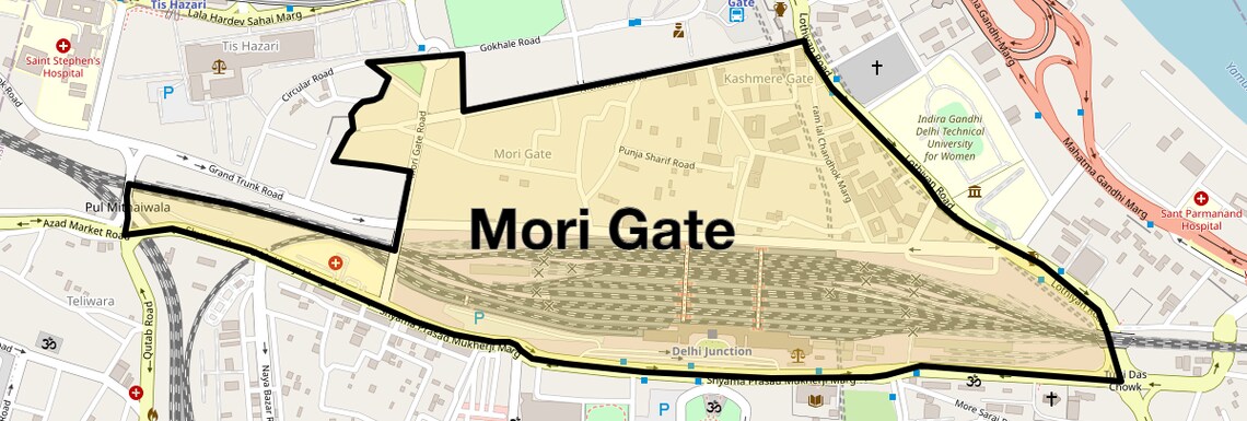 Location Map of Mori Gate, Delhi