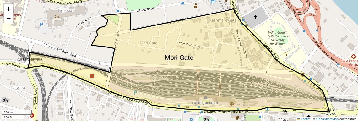 Location Map of Mori Gate, Delhi