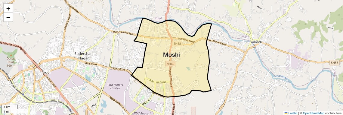 Location Map of Moshi, Pune