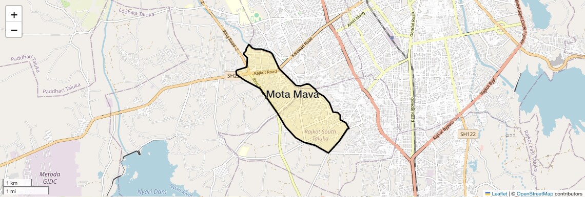 Location Map of Mota Mava, Rajkot