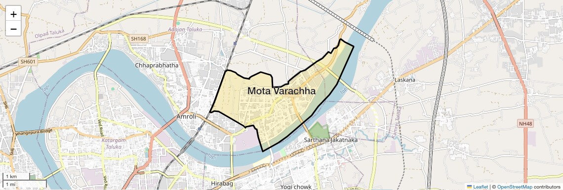 Location Map of Mota Varachha, Surat