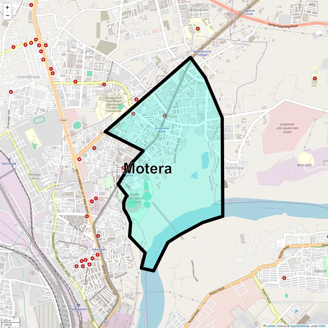 Location Map of Motera, Ahmedabad