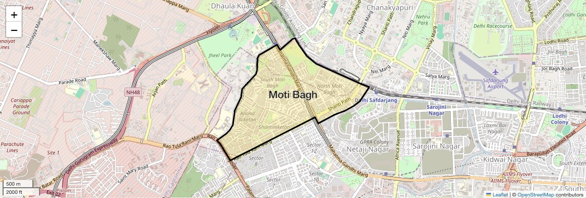 Location Map of Moti Bagh, Delhi
