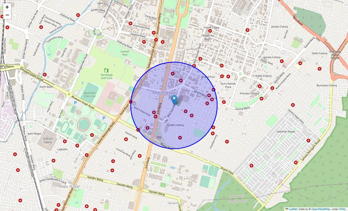 Location Map of Moti Doongri Road, Jaipur