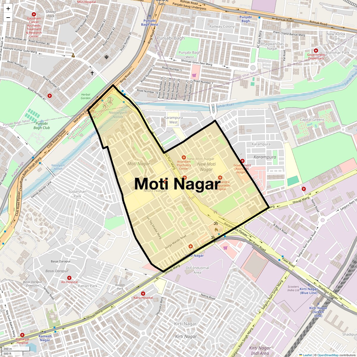 Location Map of Moti Nagar, Delhi