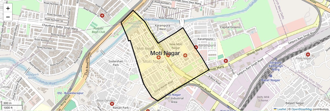 Location Map of Moti Nagar, Delhi