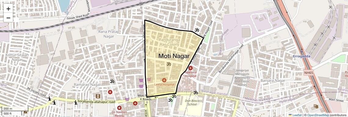 Location Map of Moti Nagar, Hyderabad