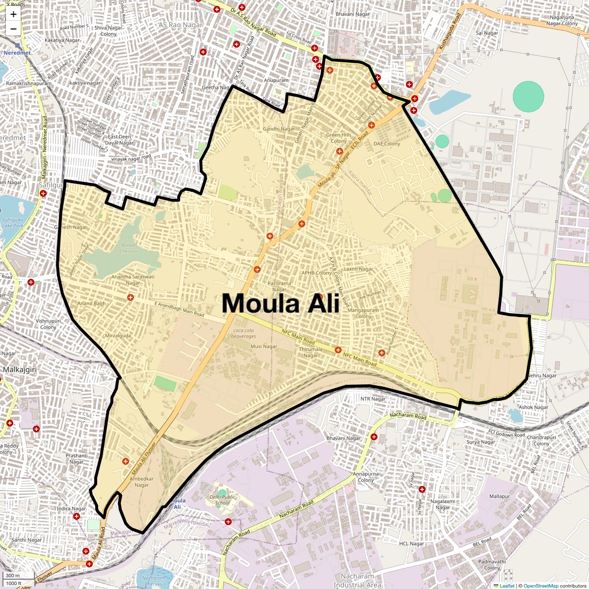 Location Map of Moula Ali, Hyderabad