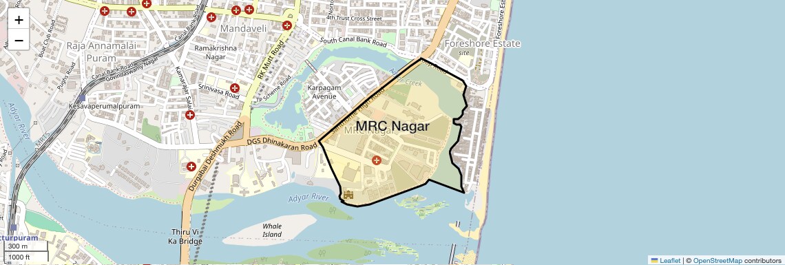 Location Map of MRC Nagar, Chennai
