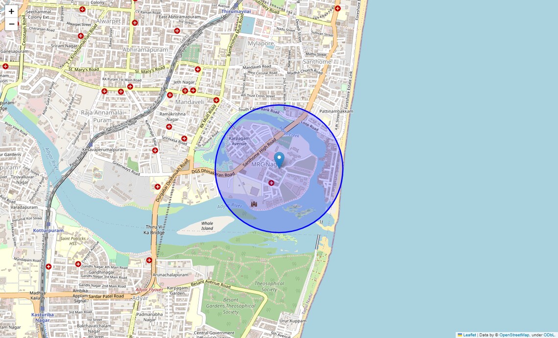 Location Map of MRC Nagar, Chennai