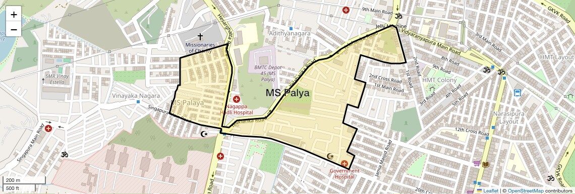 Location Map of MS Palya, Bangalore