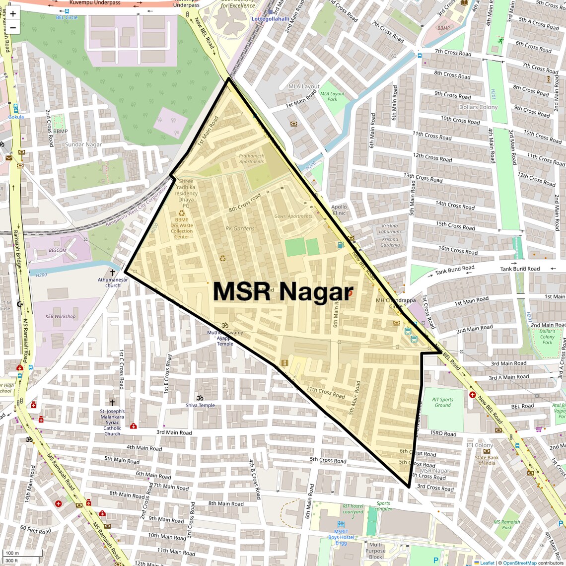 Location Map of MSR Nagar, Bangalore