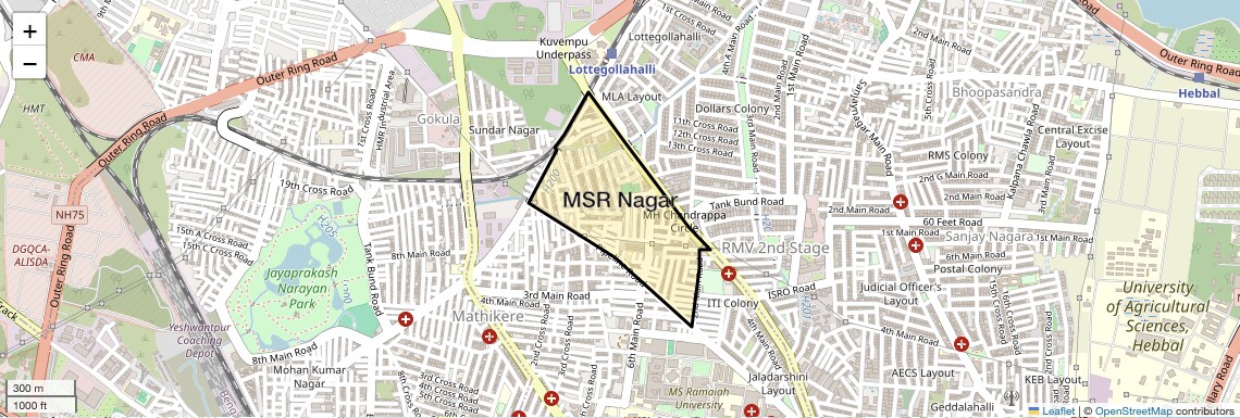 Location Map of MSR Nagar, Bangalore