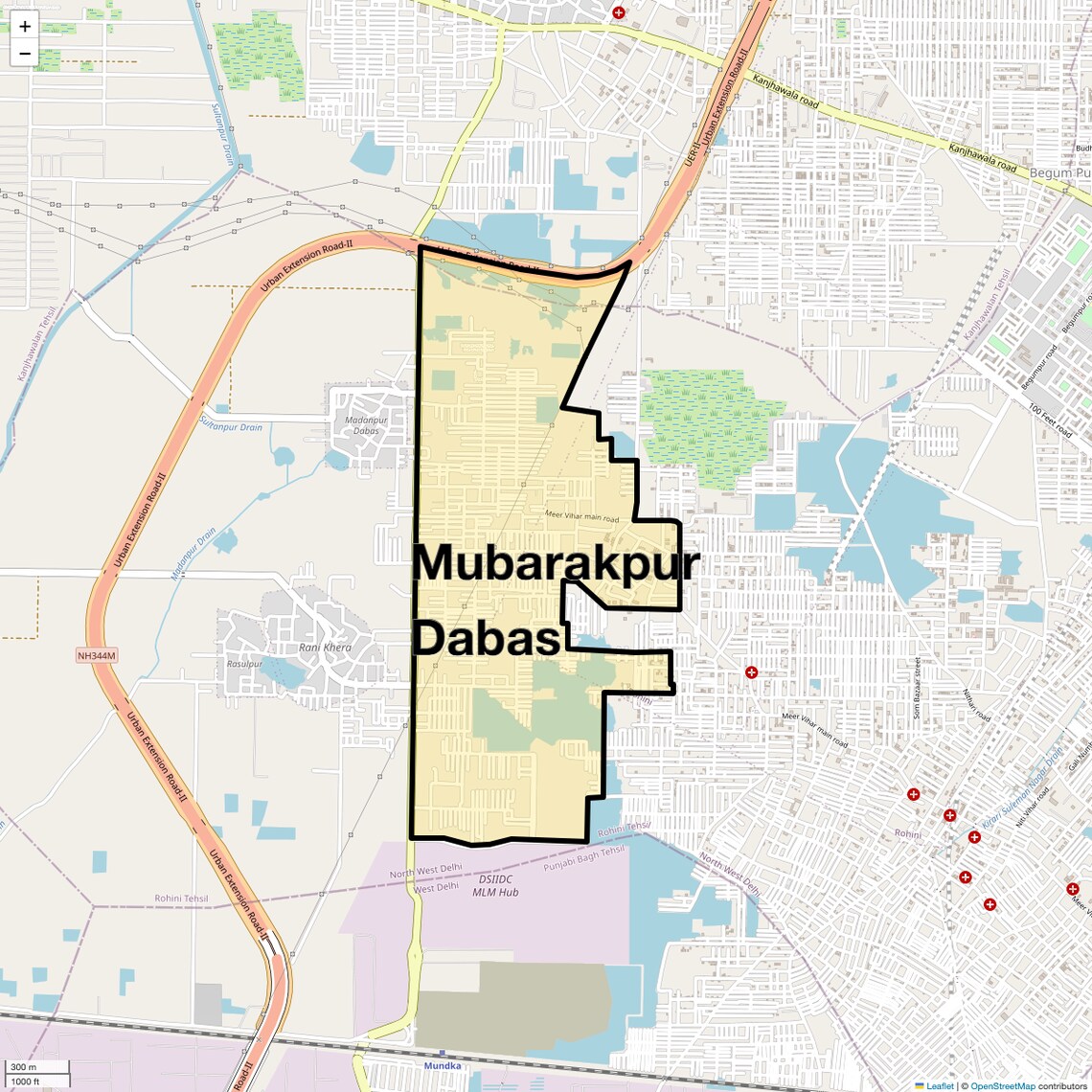 Location Map of Mubarakpur Dabas, Delhi