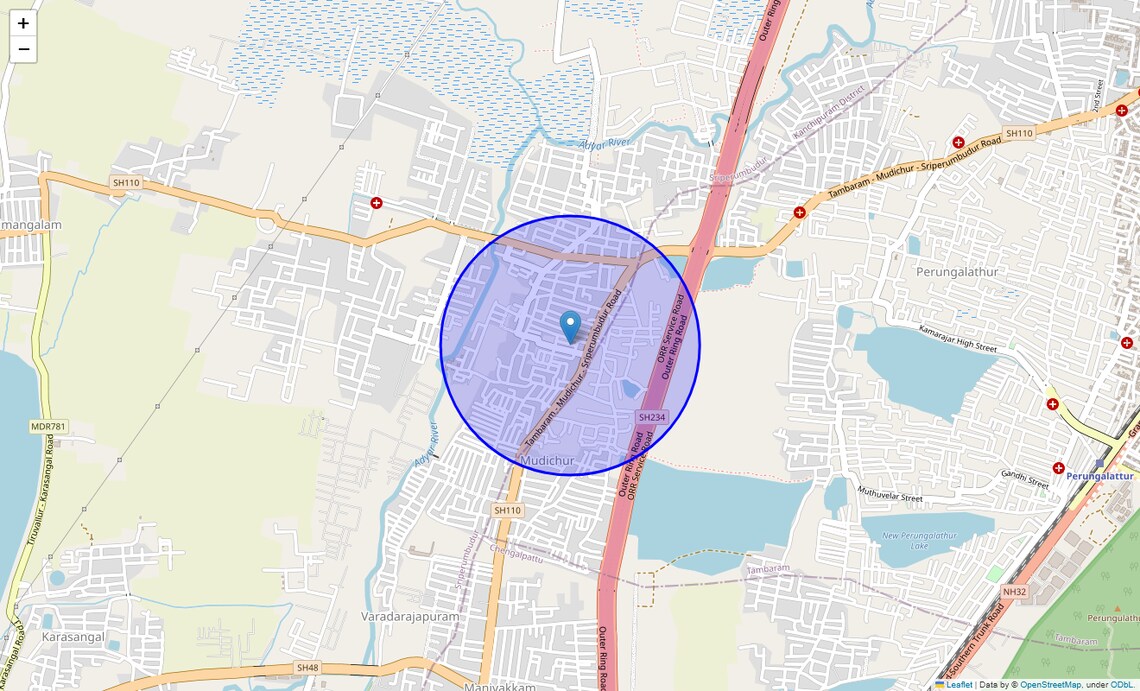 Location Map of Mudichur, Chennai
