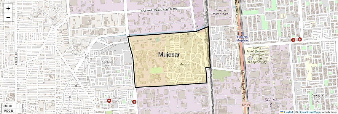 Location Map of Mujesar, Faridabad