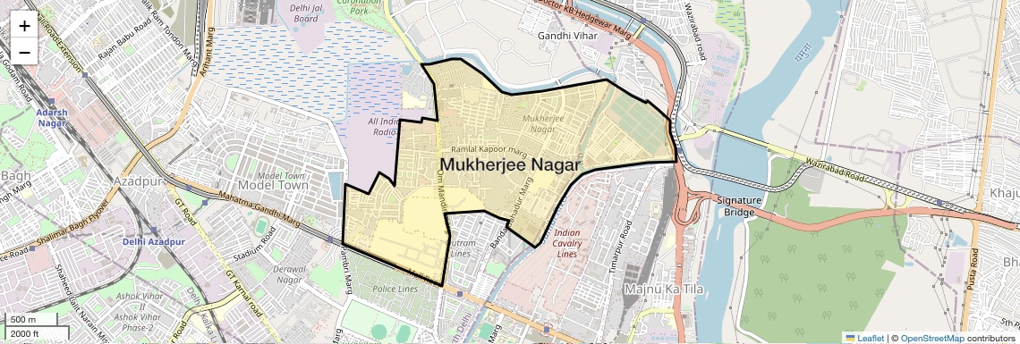 Location Map of Mukherjee Nagar, Delhi