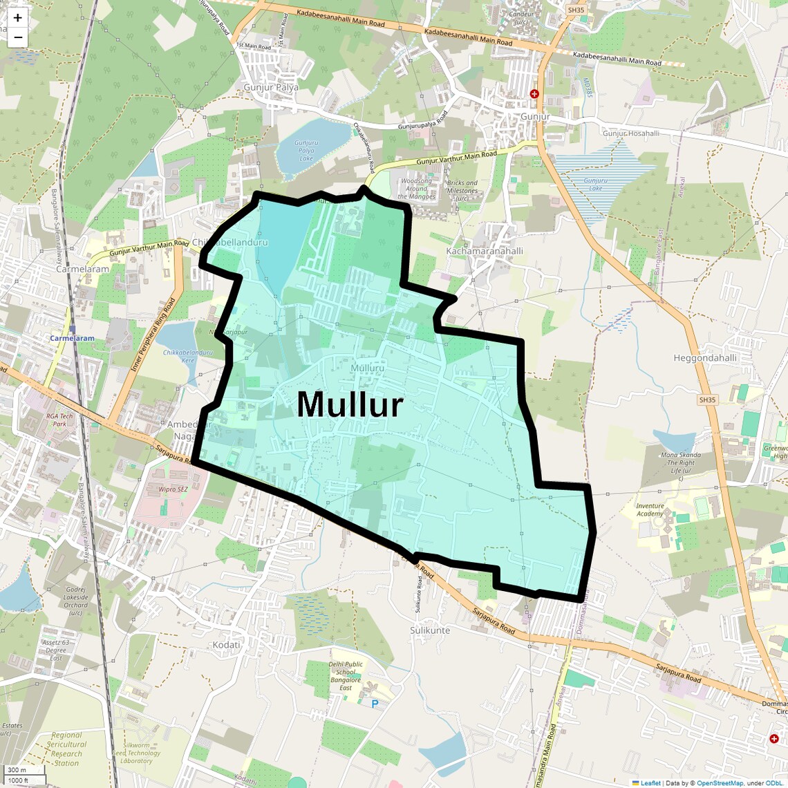 Location Map of Mullur, Bangalore