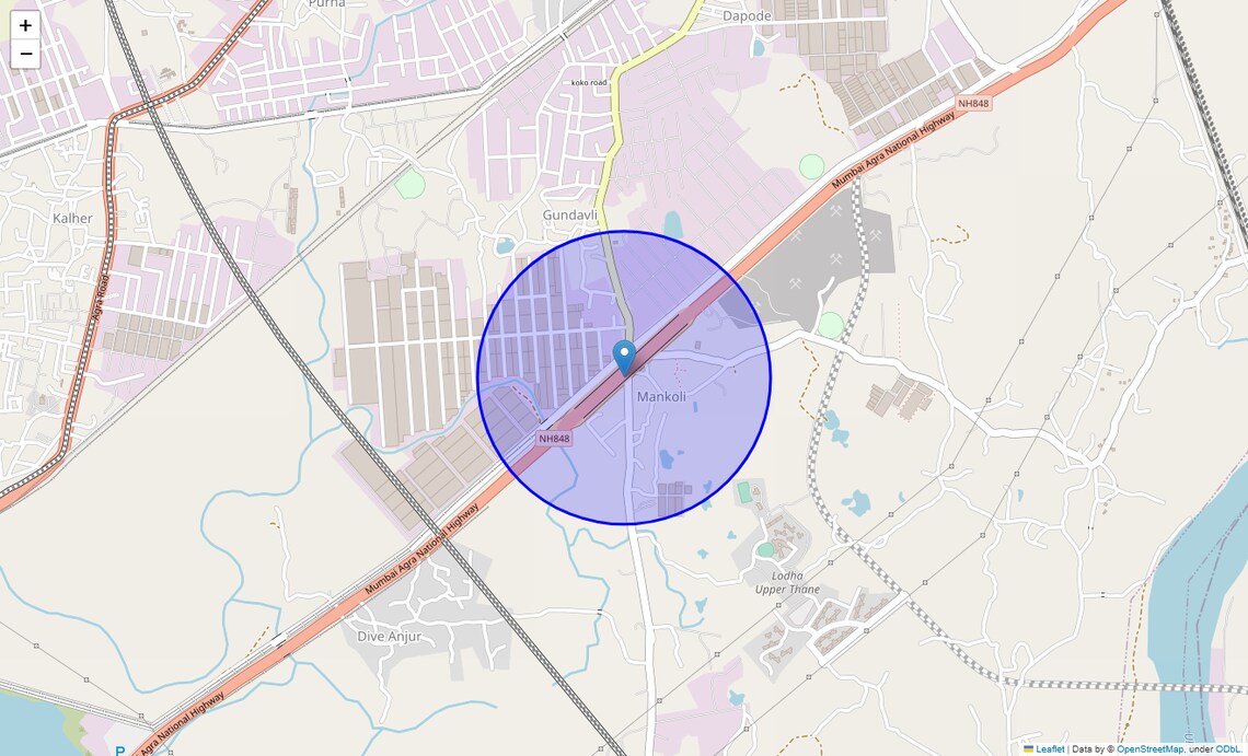 Location Map of Mumbai Nashik Expressway, Thane