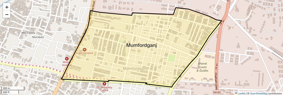 Location Map of Mumfordganj, Allahabad