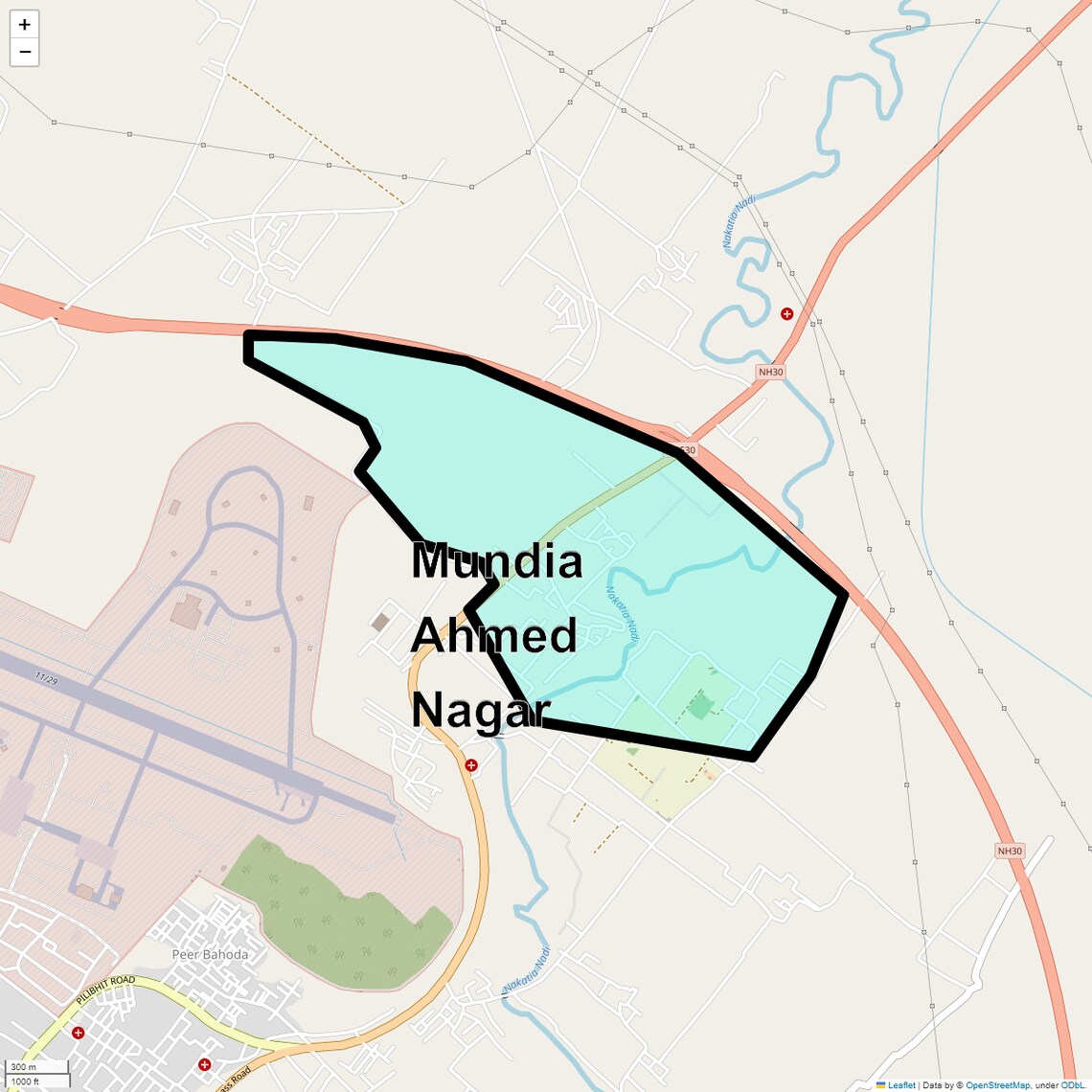 Location Map of Mundia Ahmed Nagar, Bareilly