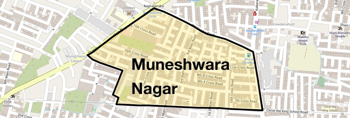 Location Map of Muneshwara Nagar, Bangalore