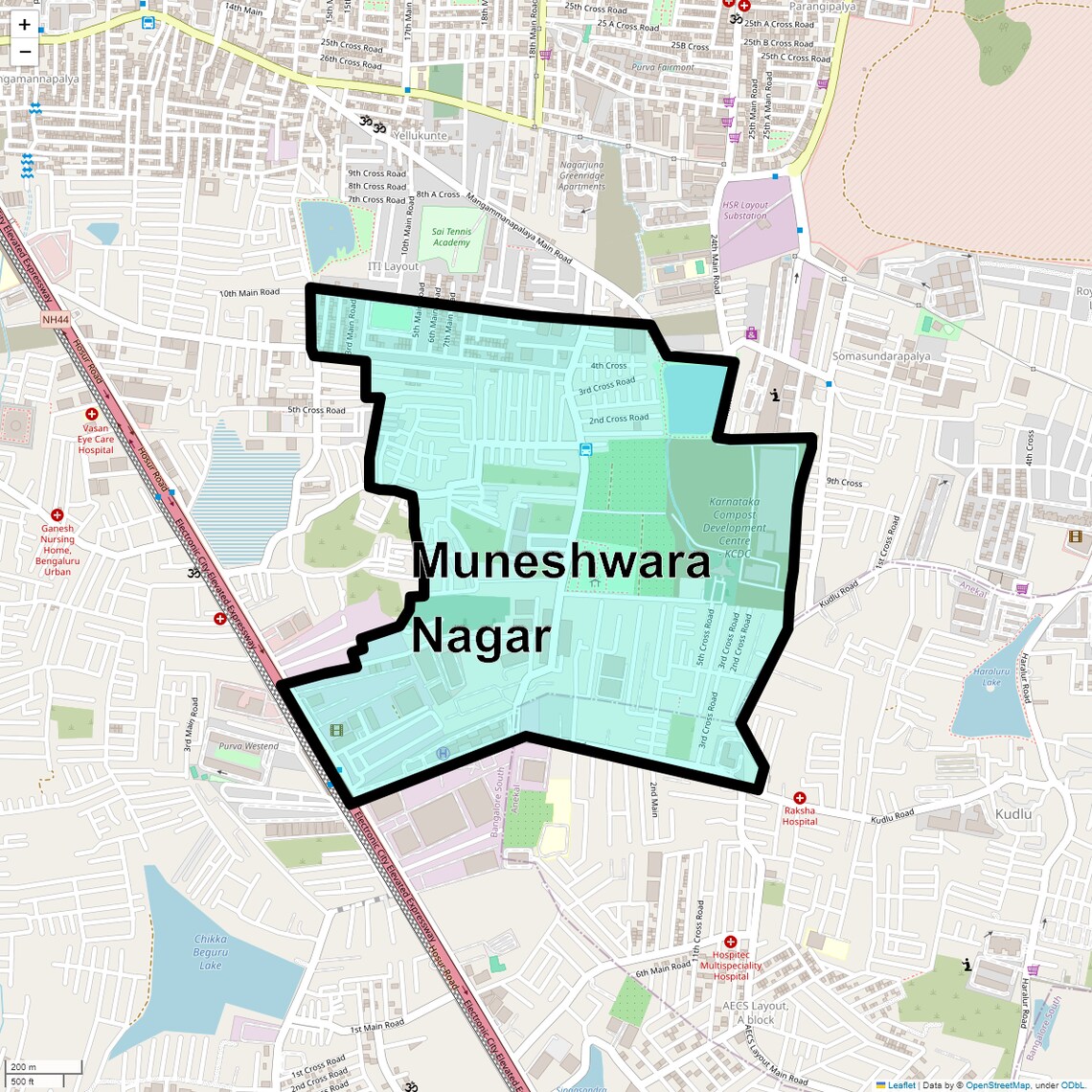 Location Map of Muneshwara Nagar, Bangalore