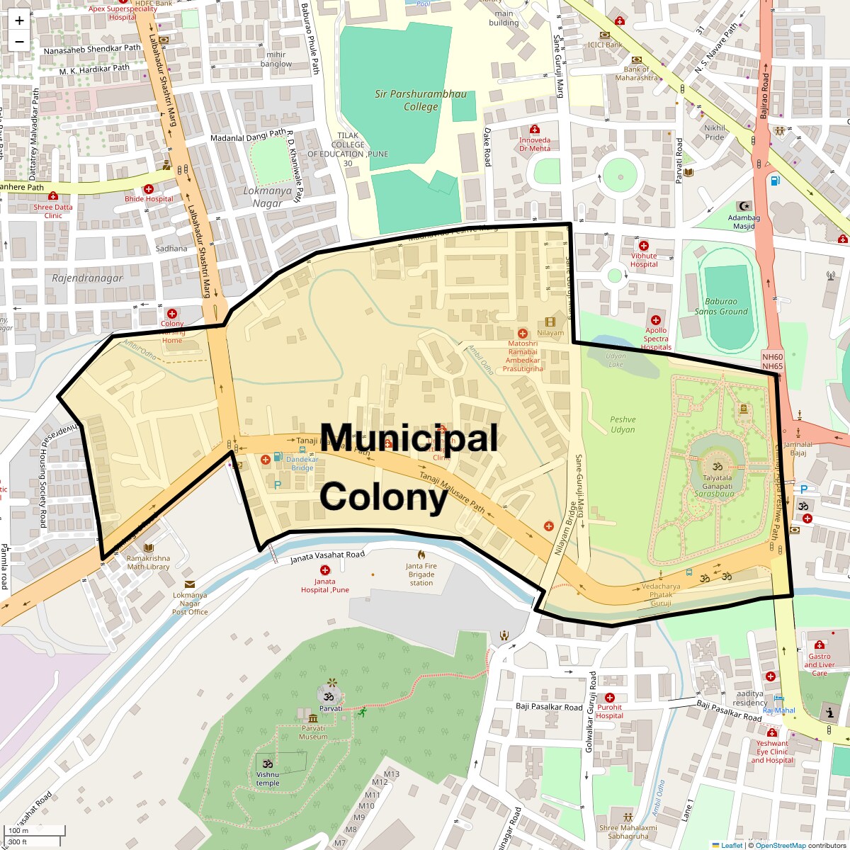 Location Map of Municipal Colony, Pune