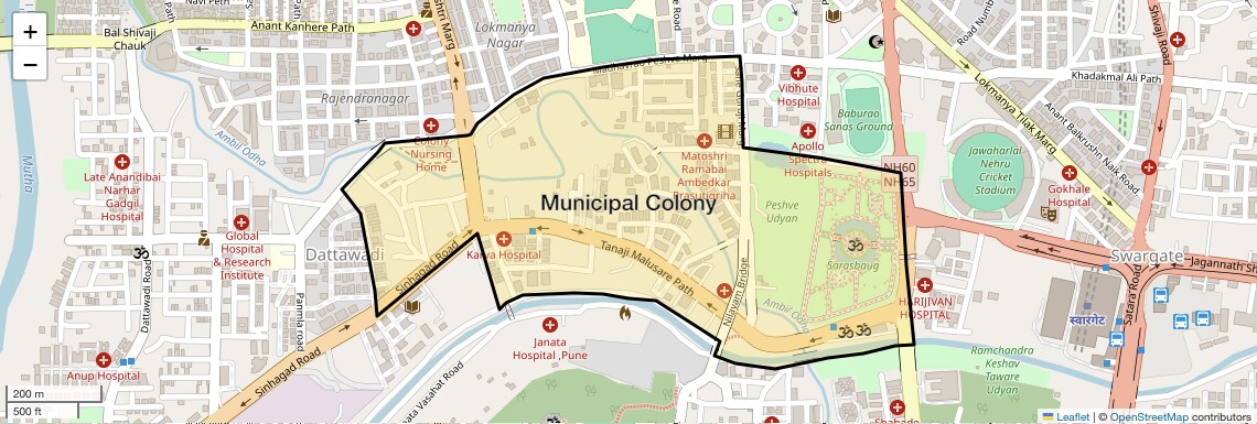 Location Map of Municipal Colony, Pune