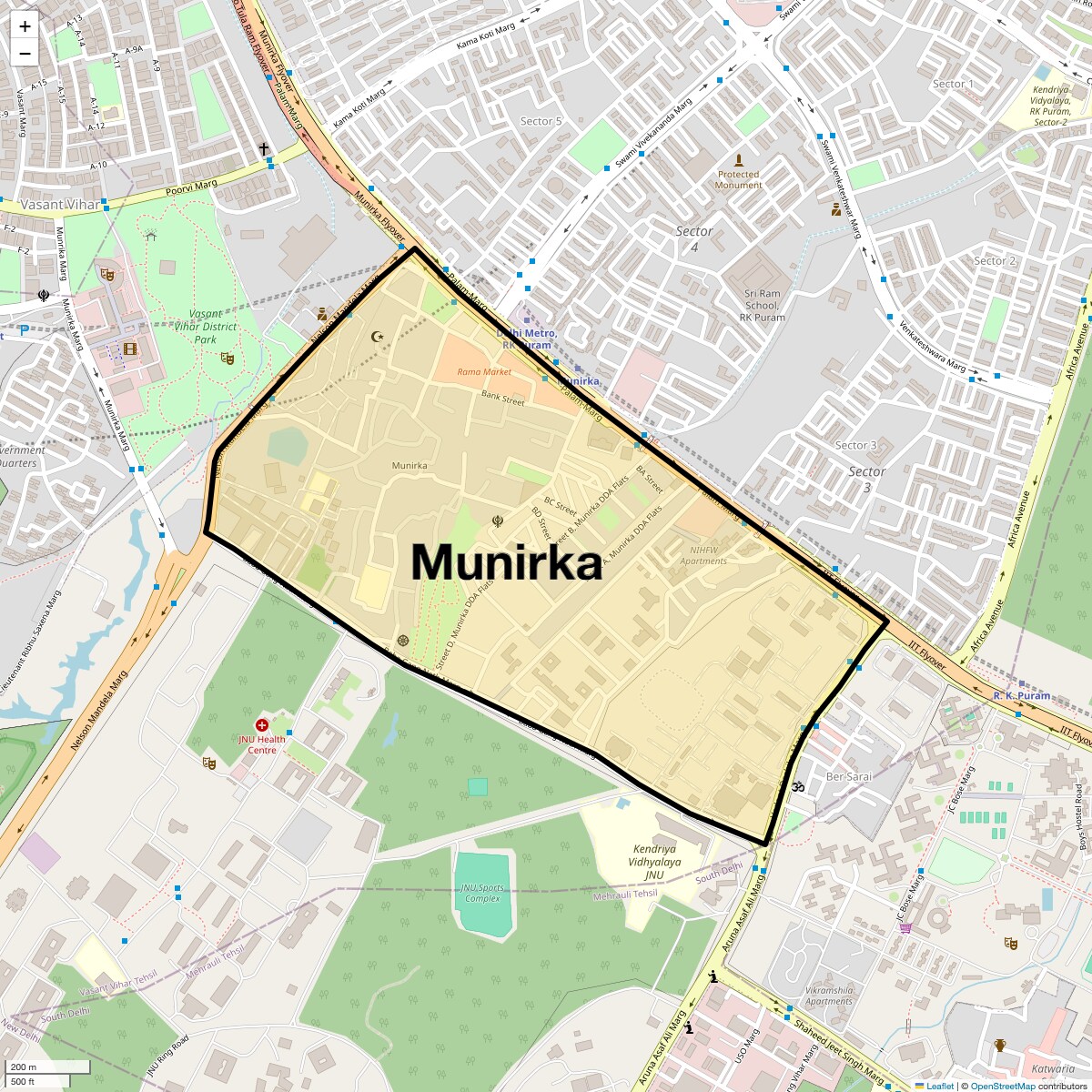 Location Map of Munirka, Delhi