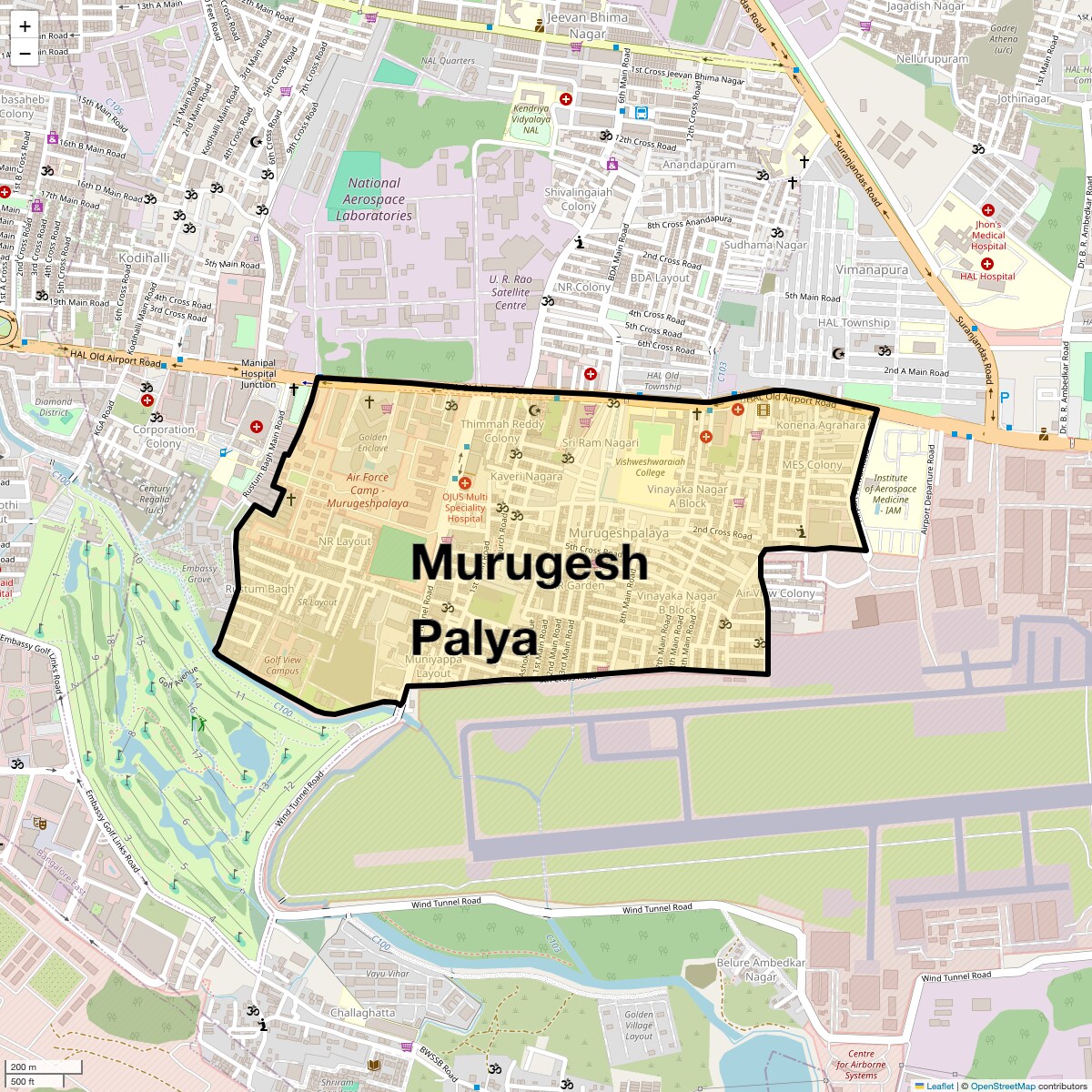 Location Map of Murugesh Palya, Bangalore