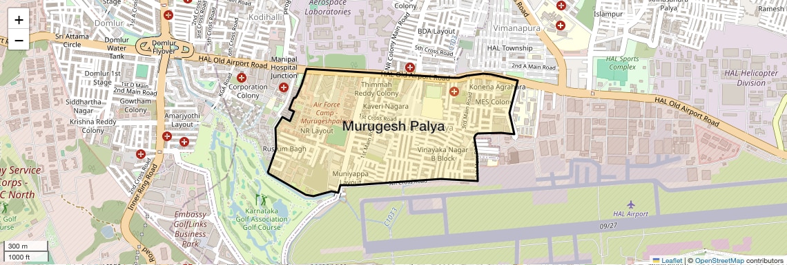 Location Map of Murugesh Palya, Bangalore