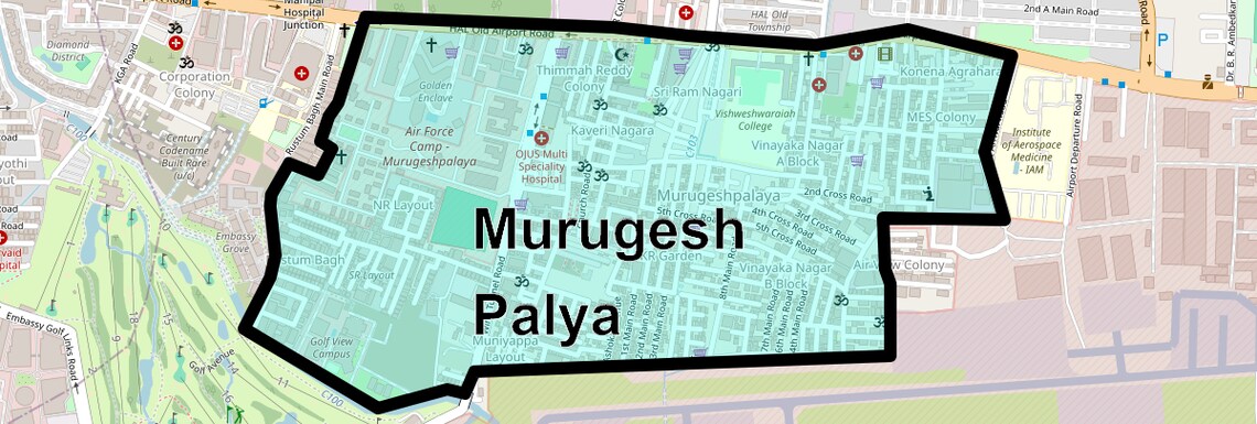 Location Map of Murugesh Palya, Bangalore