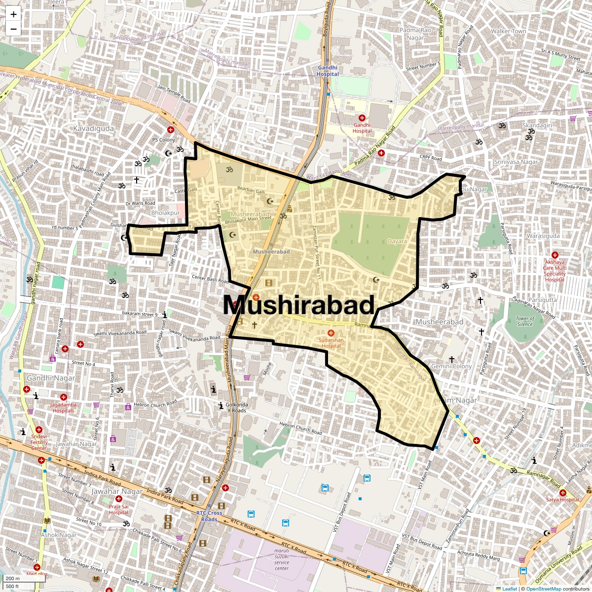 Location Map of Mushirabad, Hyderabad