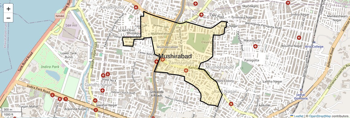 Location Map of Mushirabad, Hyderabad