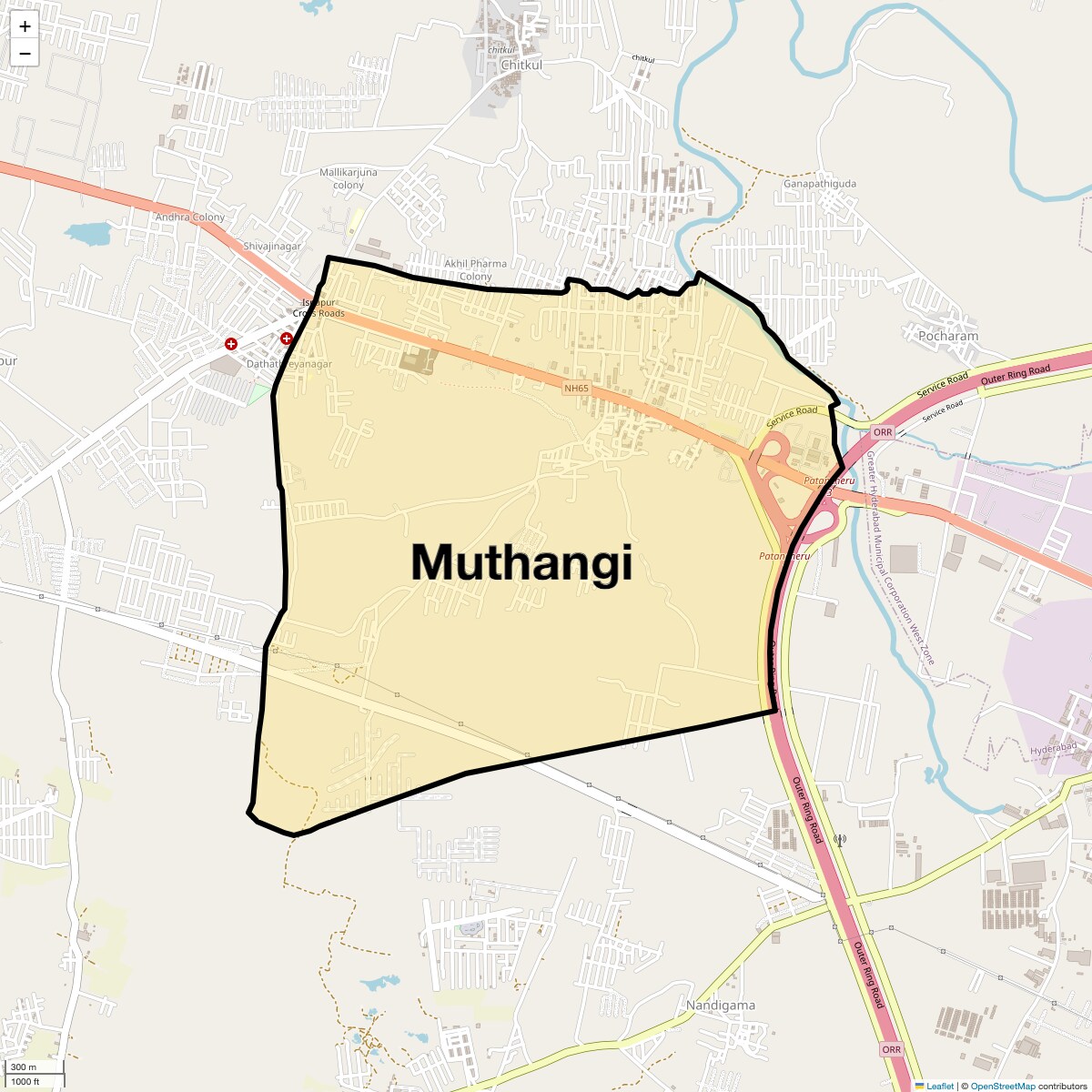Location Map of Muthangi, Hyderabad