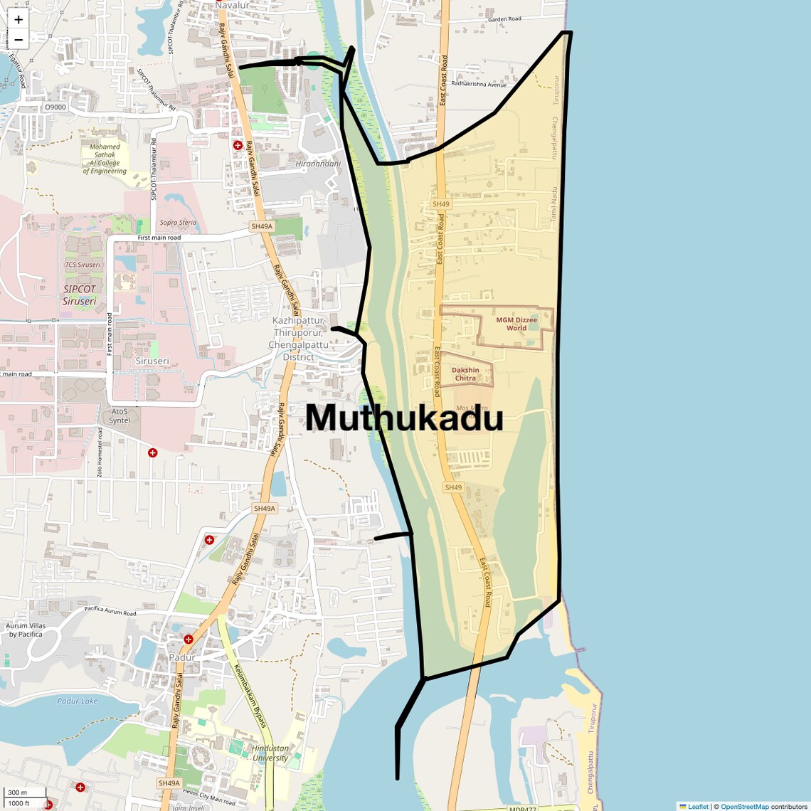 Location Map of Muthukadu, Chennai