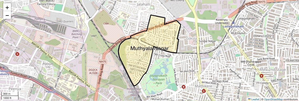 Location Map of Muthyala Nagar, Bangalore