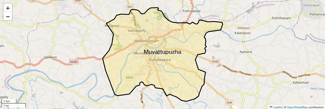 Location Map of Muvattupuzha, Kochi