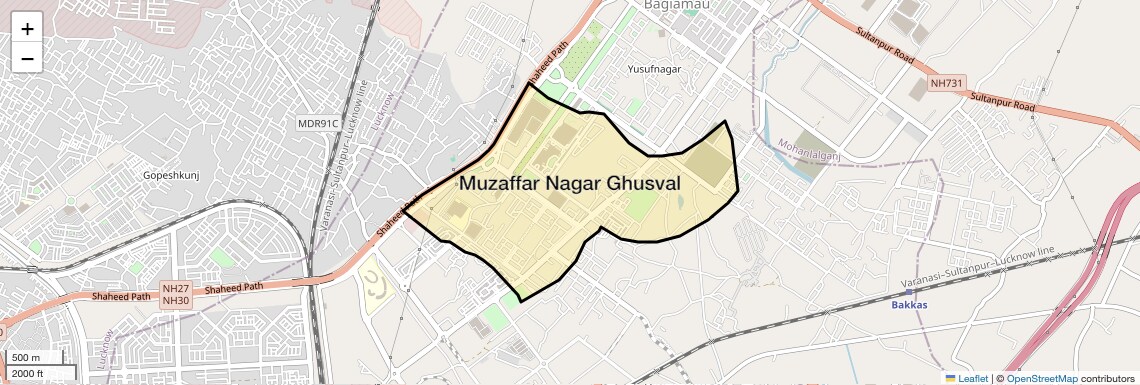 Location Map of Muzaffar Nagar Ghusval, Lucknow