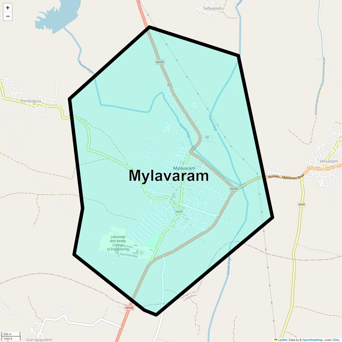 Location Map of Mylavaram, Vijayawada