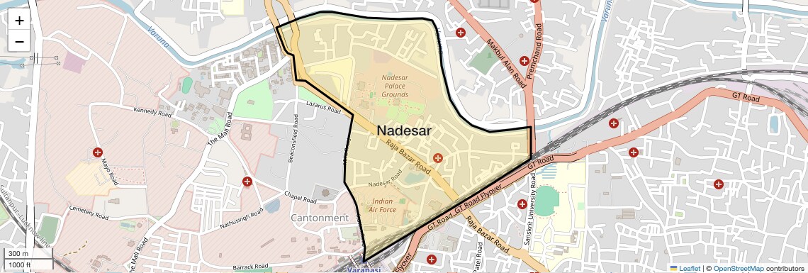 Location Map of Nadesar, Varanasi