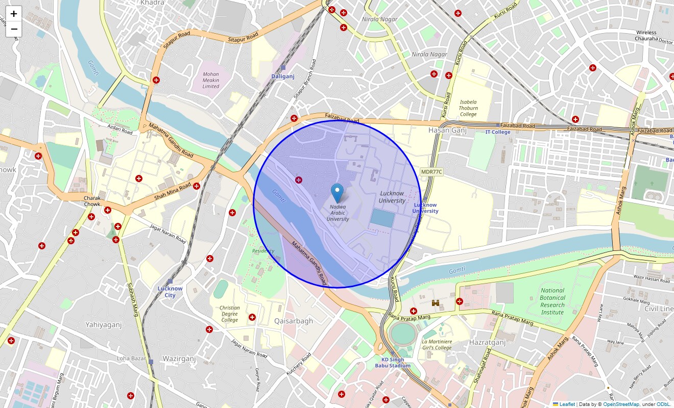 Location Map of Nadwa Mosque, Lucknow