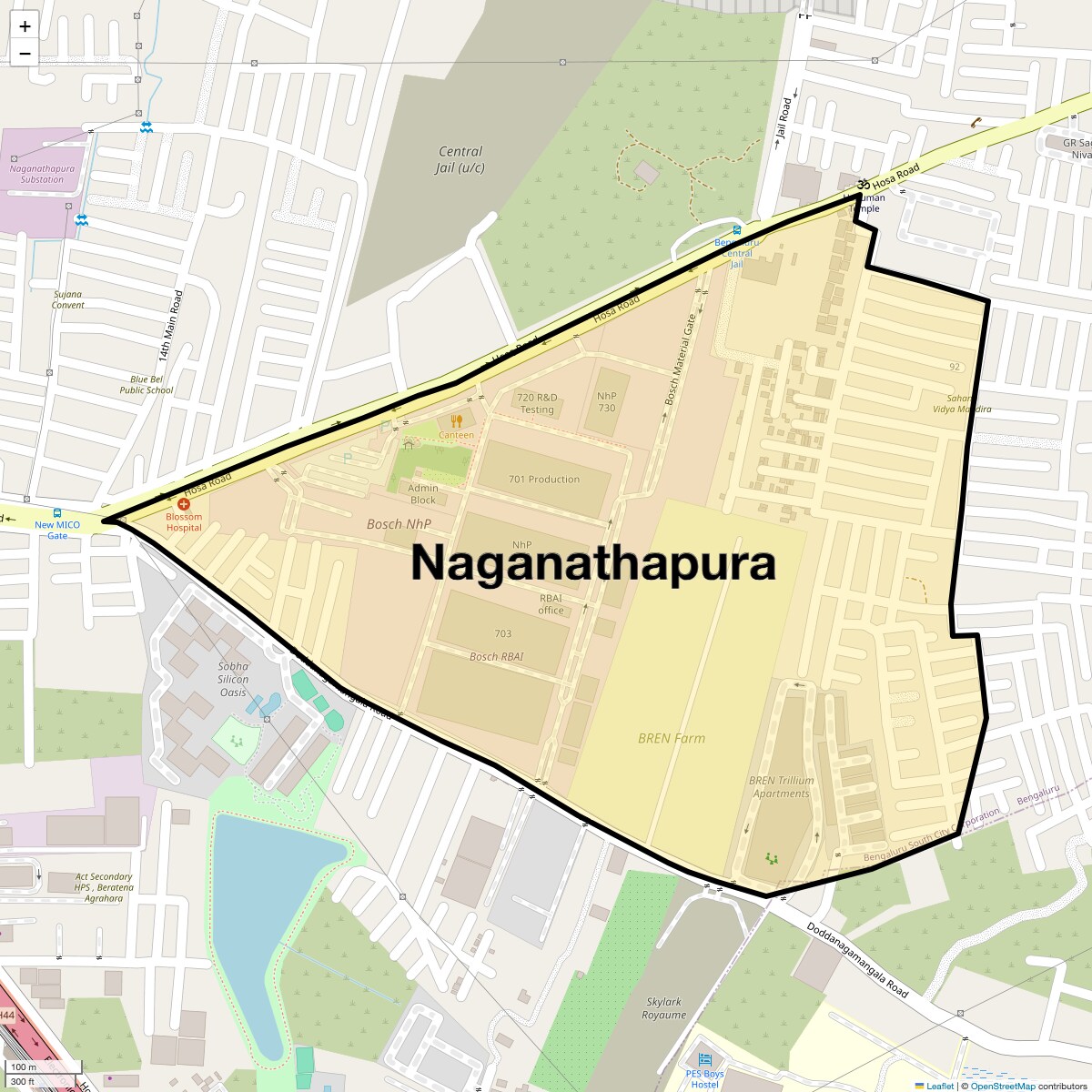 Location Map of Naganathapura, Bangalore