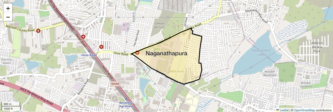 Location Map of Naganathapura, Bangalore