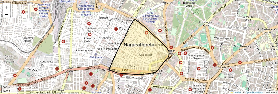 Location Map of Nagarathpete, Bangalore