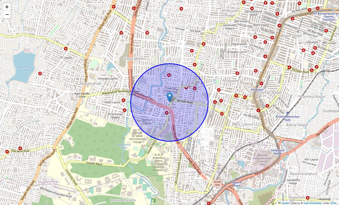 Location Map of Nagarbhavi Circle, Bangalore